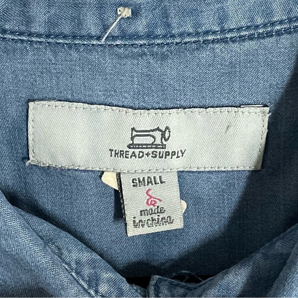 Thread & Supply Light Blue Short Sleeve Frayed Button-Down Dress - Picture 3 of 5